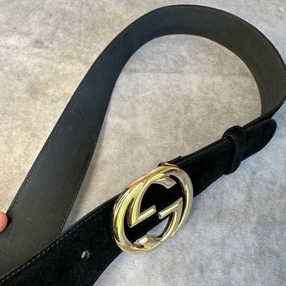 RARE Gucci Suede vintage Interlocking Black GG Belt 75/30 - Picture 5 of 10
